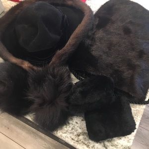 “Fur” hat, muff and wrist warmers.